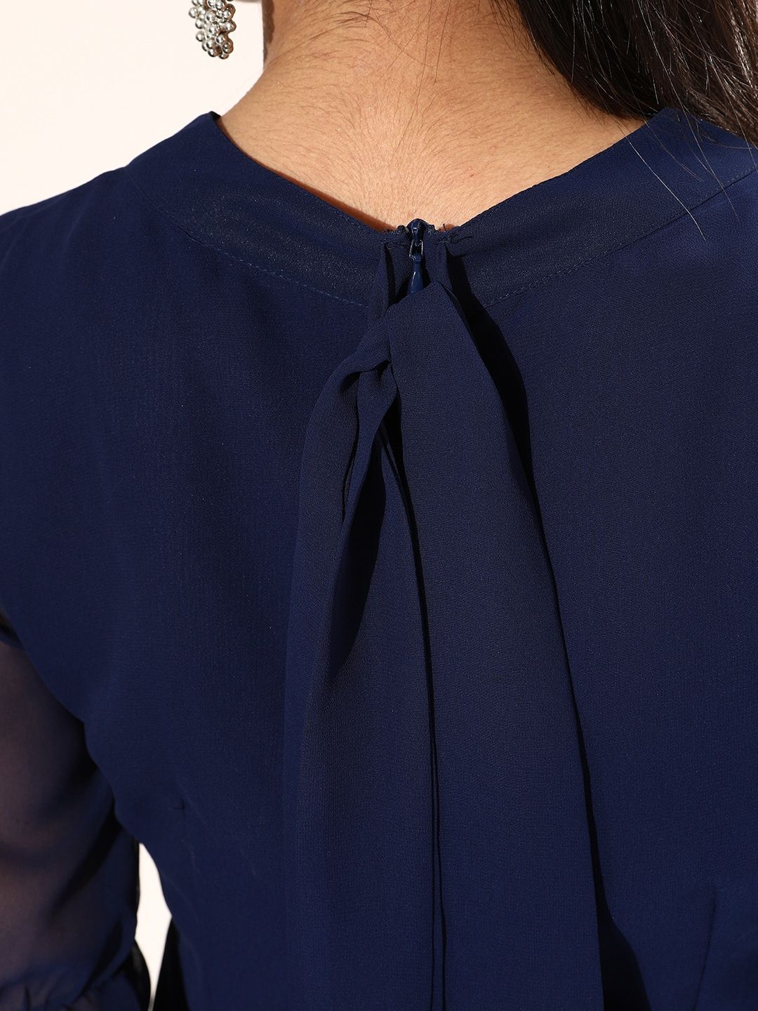 Berrylush Tie-Up Neck Flared Sleeve Georgette Fit & Flare Dress