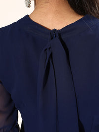 Berrylush Tie-Up Neck Flared Sleeve Georgette Fit & Flare Dress