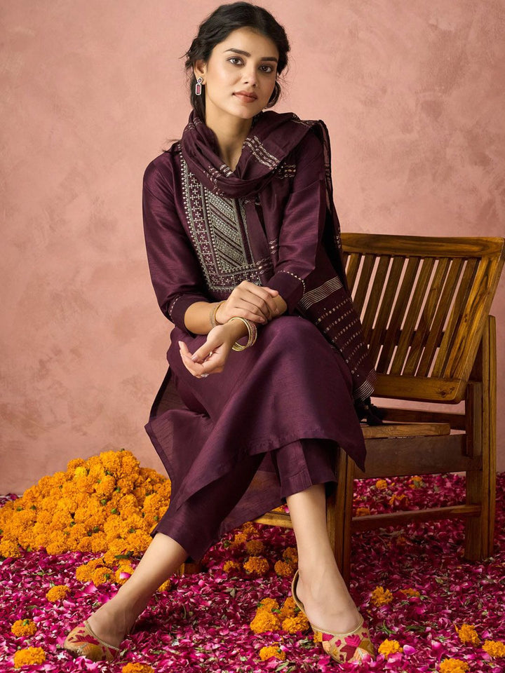 KALINI Yoke Design Sequinned Kurta With Trousers And Dupatta