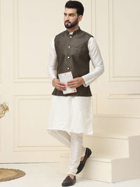 SOJANYA Mandarin Collar Silk Cotton Straight Kurta dengan jaket Churidar & Nehru