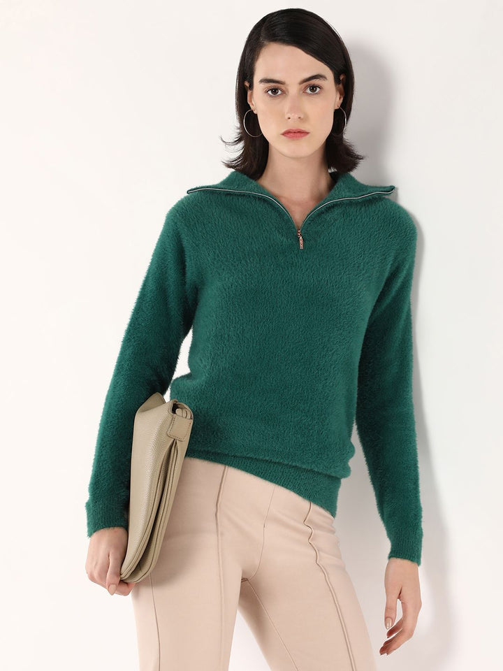 RAREISM Women Solid Mock Collar Pullover