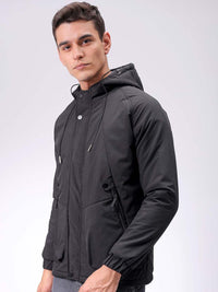 The Indian Garage Co Men Hooded Solid Puffer Utility Jacket