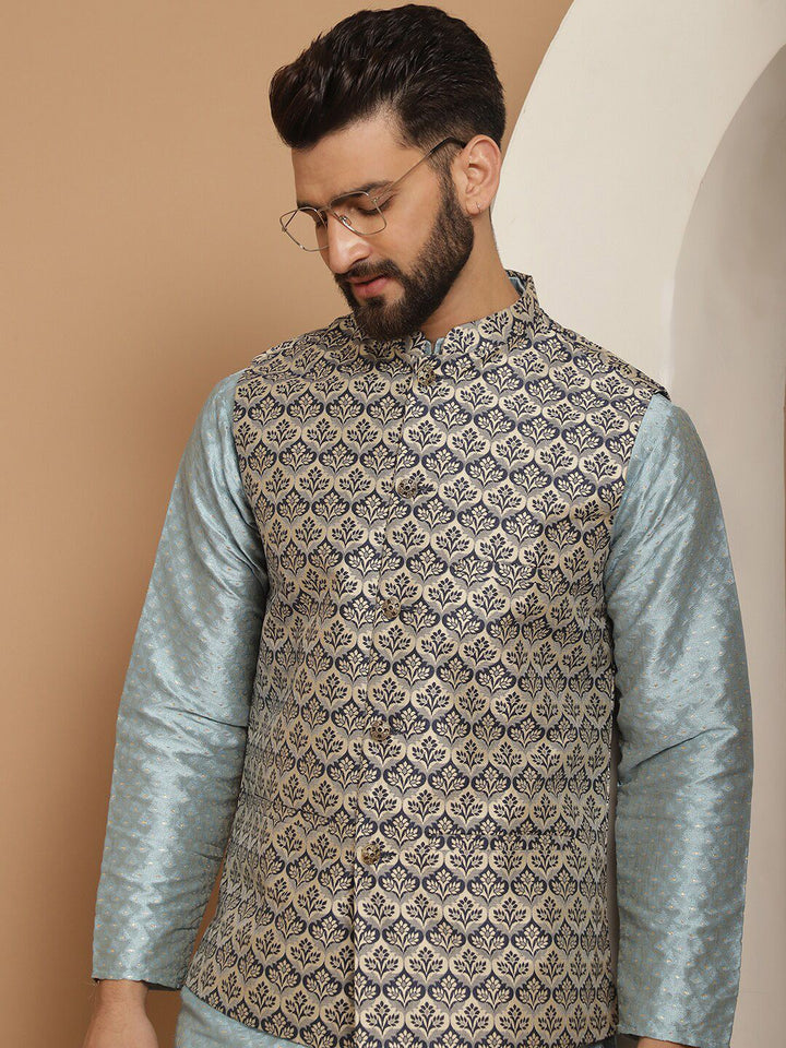 Anouk Blue Ethnic Motifs Embroidered Pure Cotton Straight Kurta With Churidar