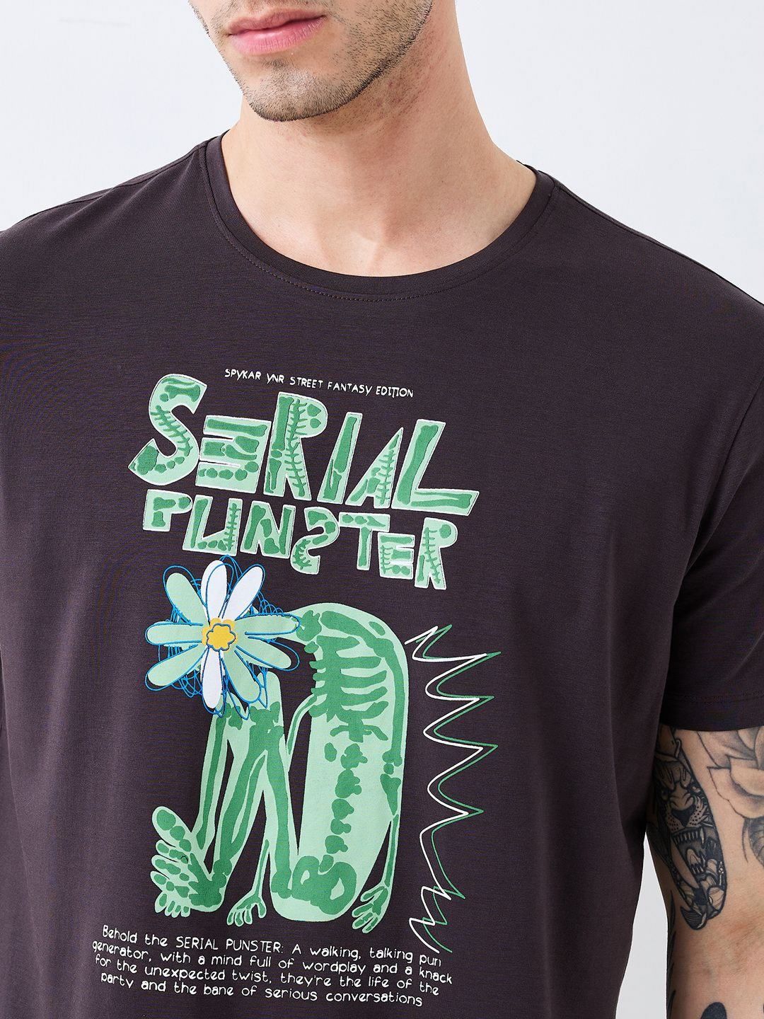 SPYKAR Men Graphic Printed Round Neck Cotton Slim Fit T-shirt