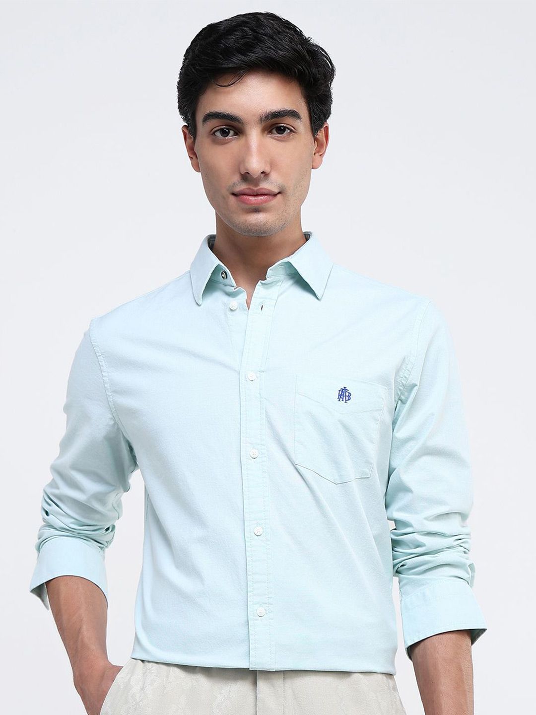 RARE RABBIT Men Comfort Spread Collar Solid Cotton Formal Shirt