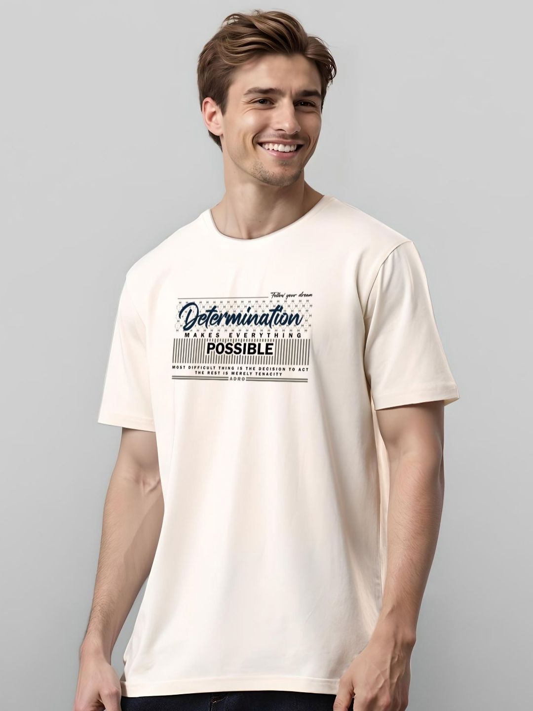 ADRO Typography Printed Round Neck Cotton T-shirt