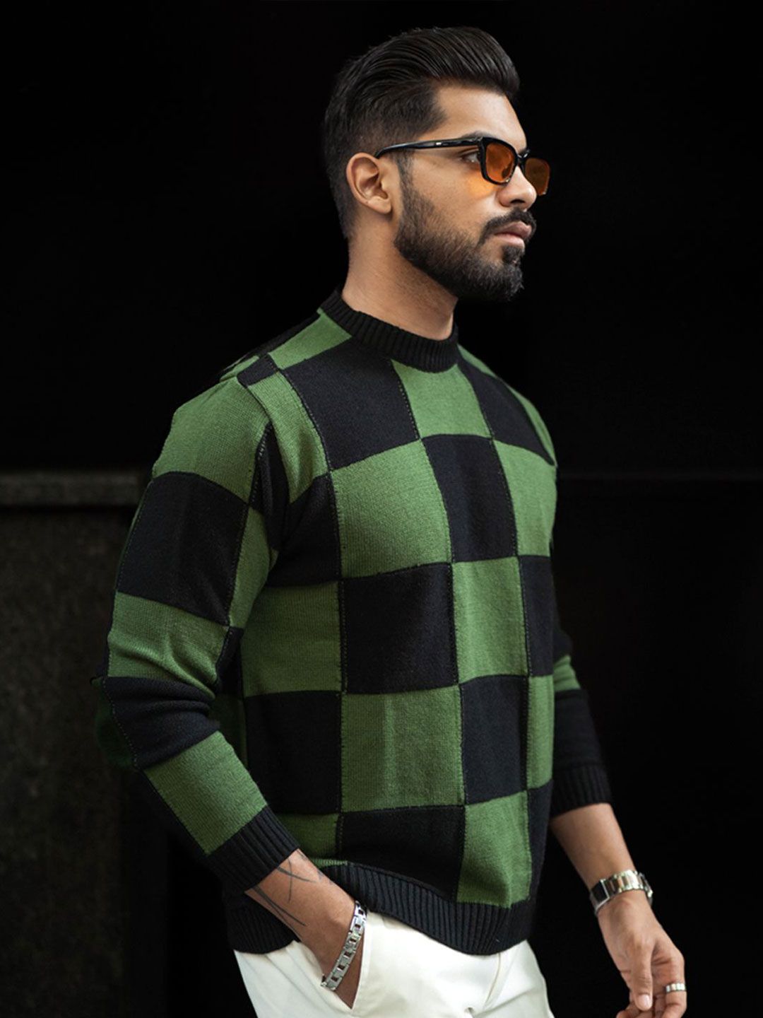 Powerlook Men Checked Round Neck T-shirt