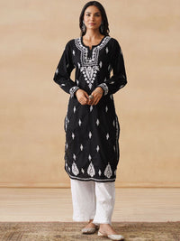 House of Chikankari Women Solid Black Kurta