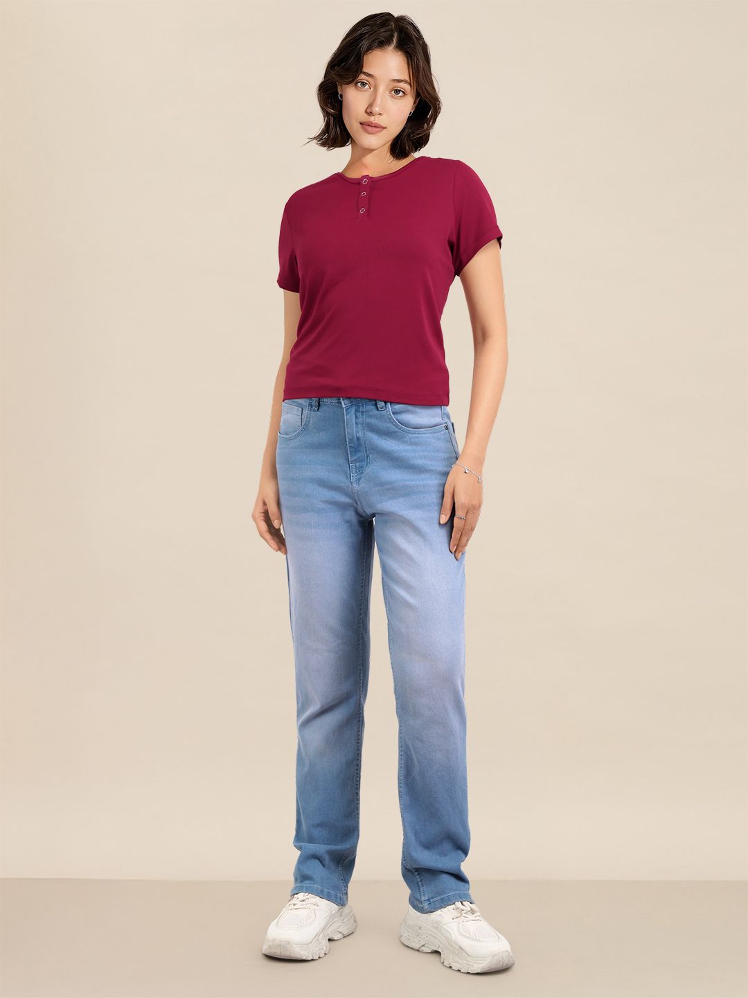 DressBerry Henley Neck Ribbed Top