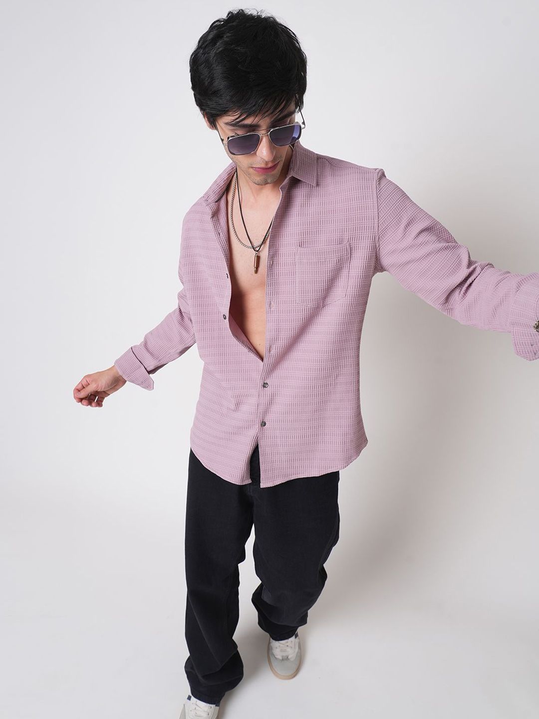 VASTRADO Men Classic Spread Collar Textured Slim Fit Casual Shirt