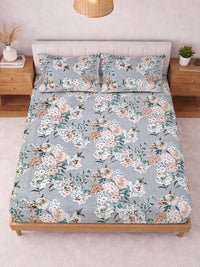 KLOTTHE Grey & Peach Printed 300 TC Double Bedsheet Dengan 2 Sarung Bantal- 2.5 m x 2.25 m
