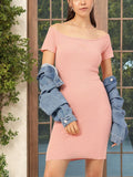 DressBerry Cute Femme Off-Shoulder Knitted Bodycon Dress