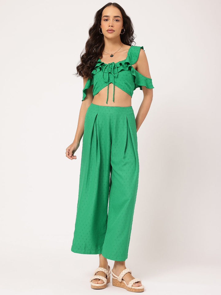 DressBerry Fashion-Fiend Ruffle Dobby Detail Pleated Co-Ords