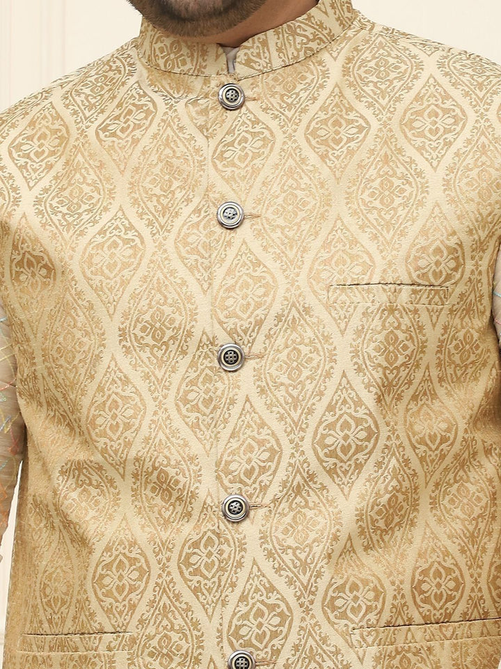 SOJANYA PLUS Lelaki Plus Size Printed Mandarin Collar Nehru Jaket