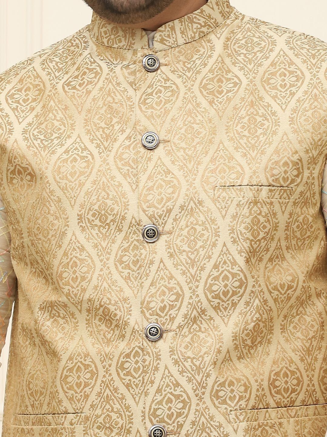 SOJANYA PLUS Lelaki Plus Size Printed Mandarin Collar Nehru Jaket