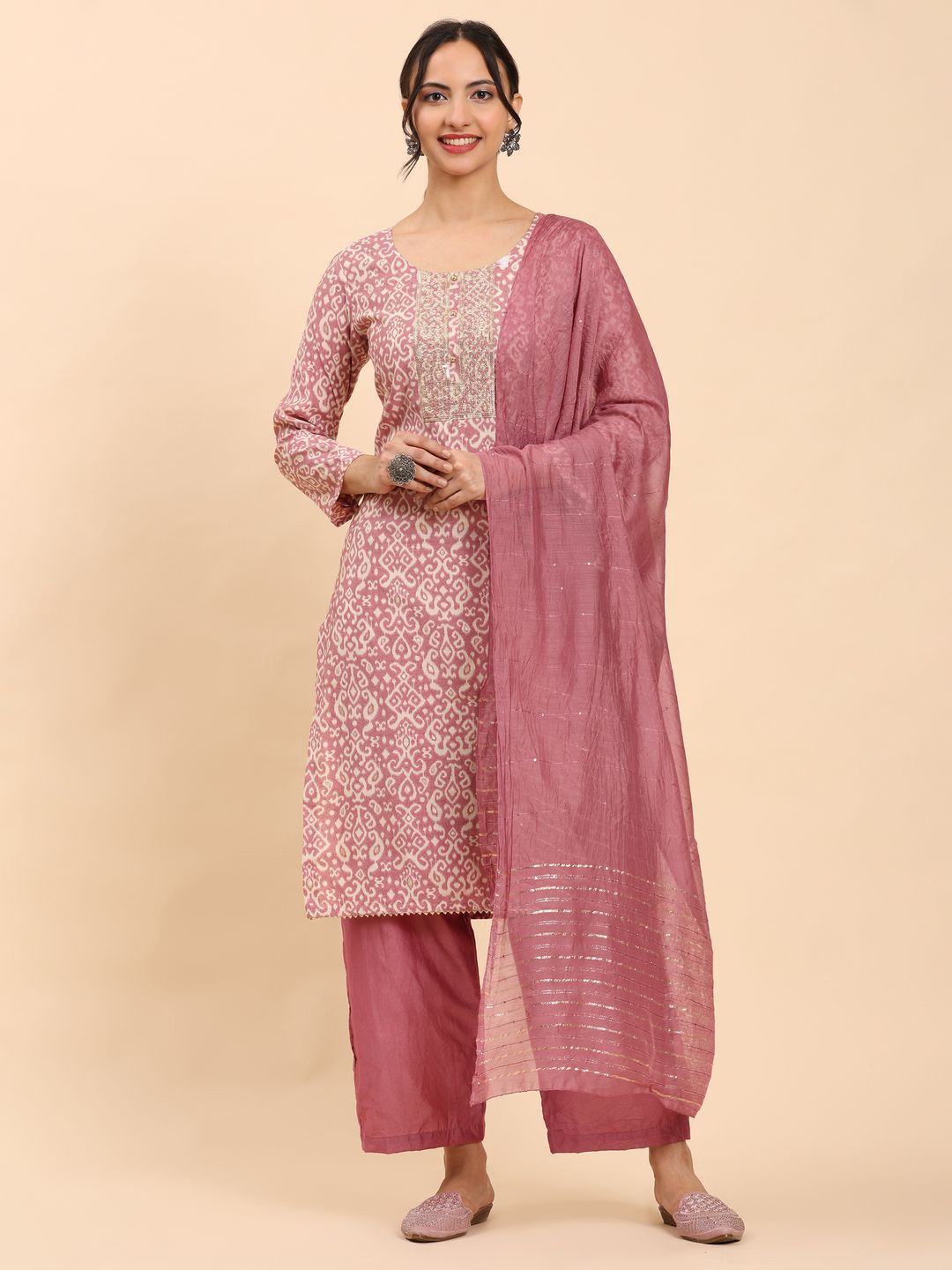 Mamicha Women Mauve Elegance Unstitched Classic Kurta Set with Dupatta
