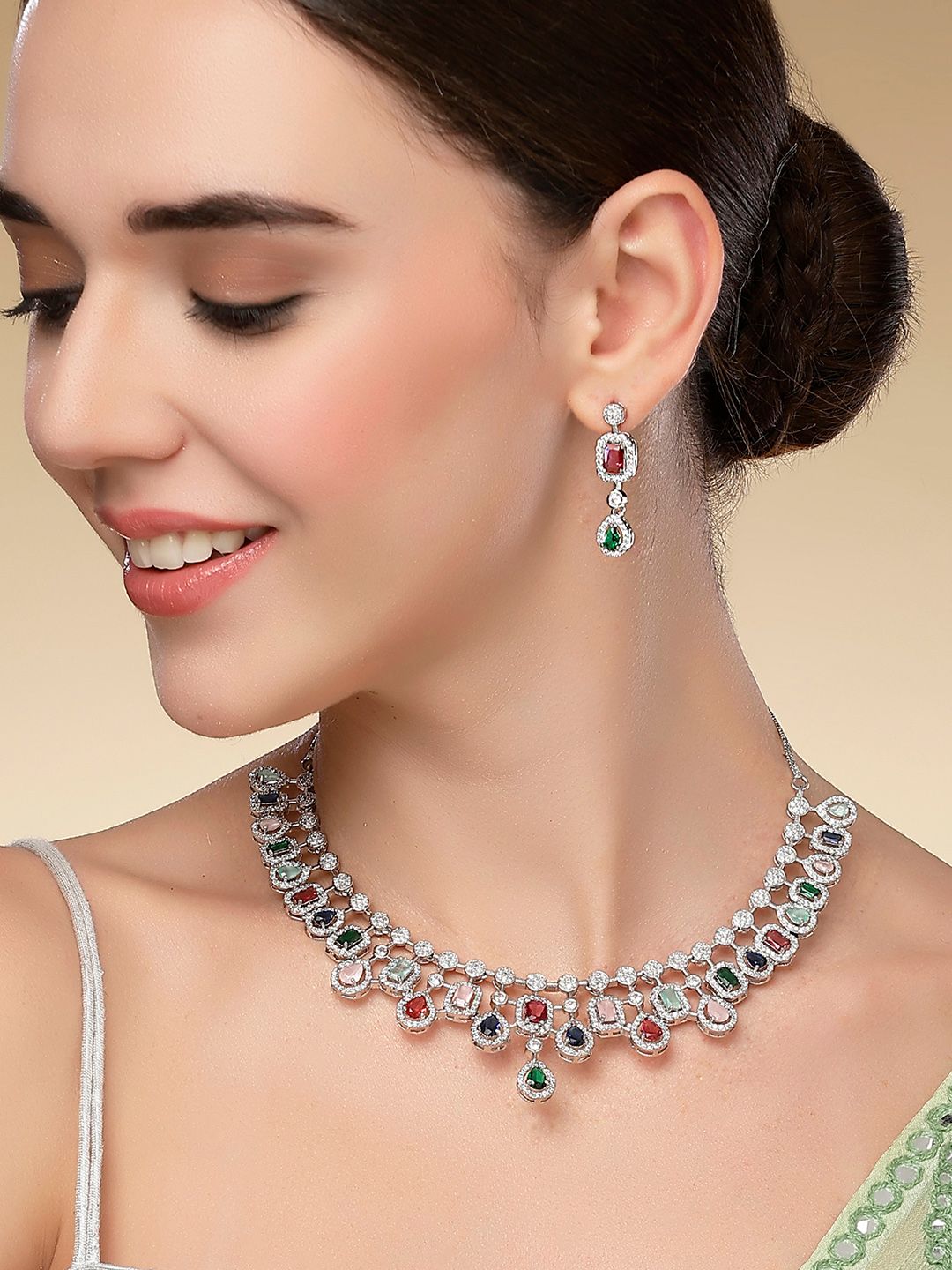 KARATCART Cubic Zirconia Studded Alloy Jewellery Set