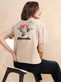 Rareism Wanita Grafik Bercetak Kapas Leher Pusingan T-shirt Santai