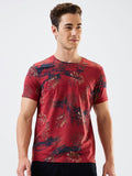 SPYKAR Men Abstract Printed Round Neck Cotton Slim Fit T-shirt