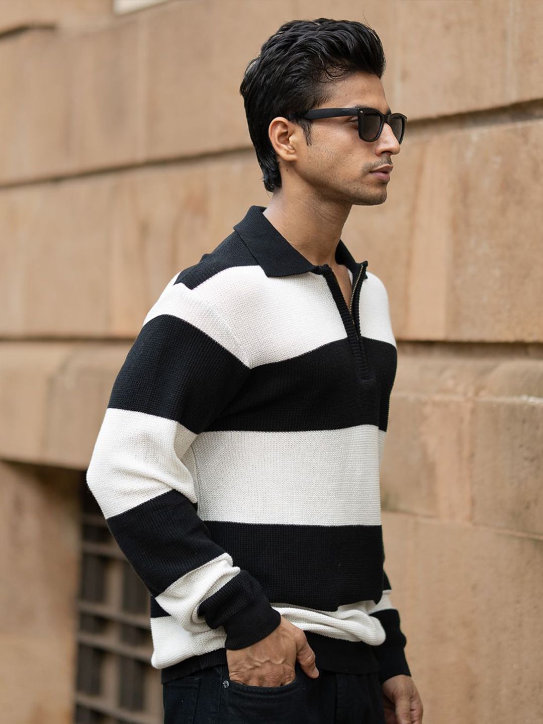 Powerlook Men Striped Polo Collar Cotton T-shirt