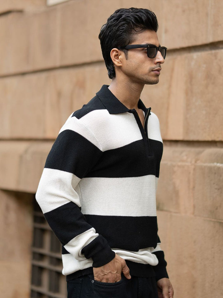 Powerlook Men Striped Polo Collar Cotton T-shirt