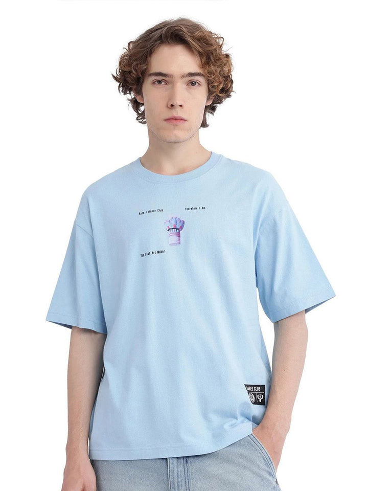 RARE RABBIT Men Graphic Printed Round Neck Cotton Oversized T-shirt