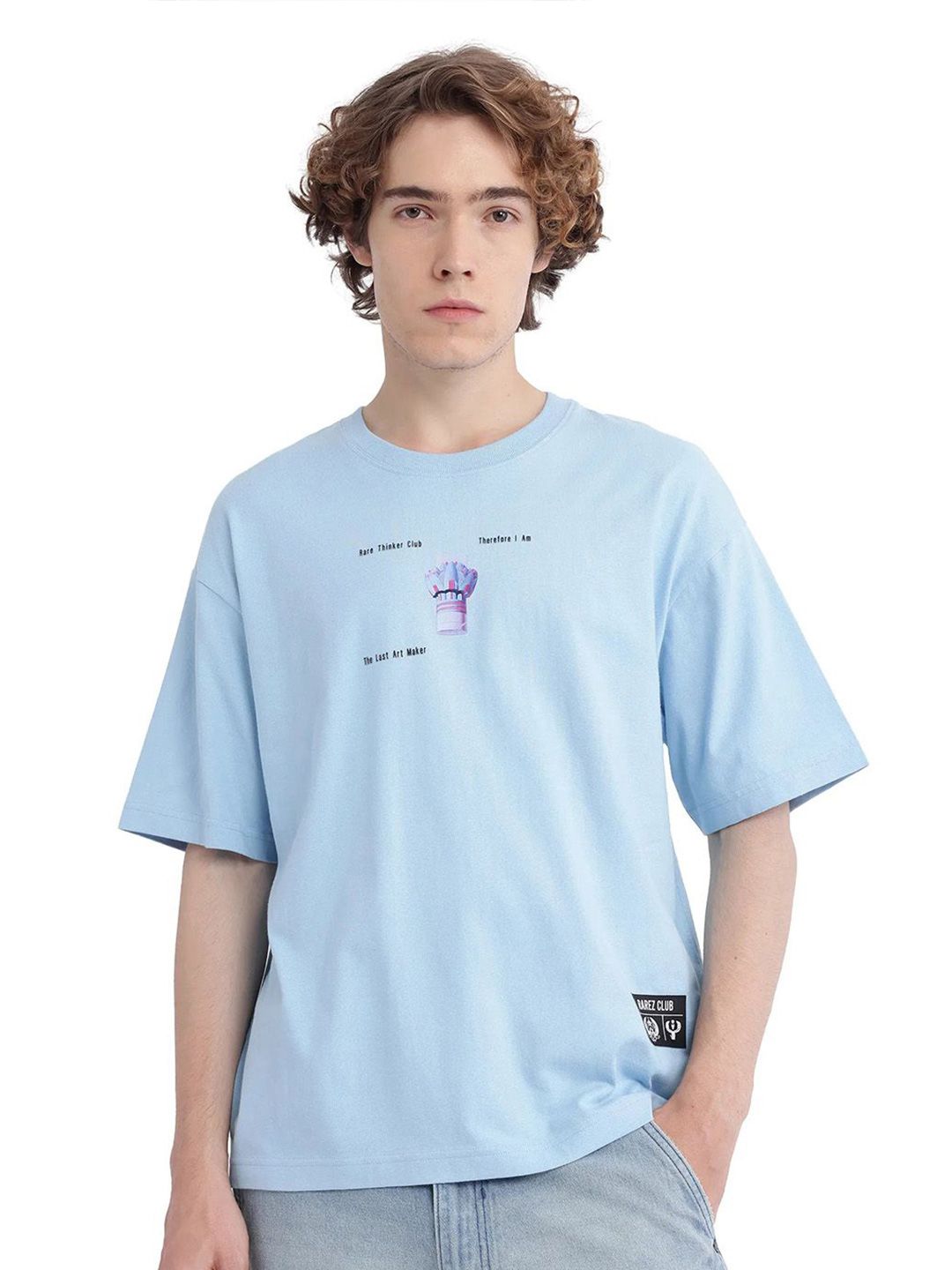 RARE RABBIT Men Graphic Printed Round Neck Cotton Oversized T-shirt