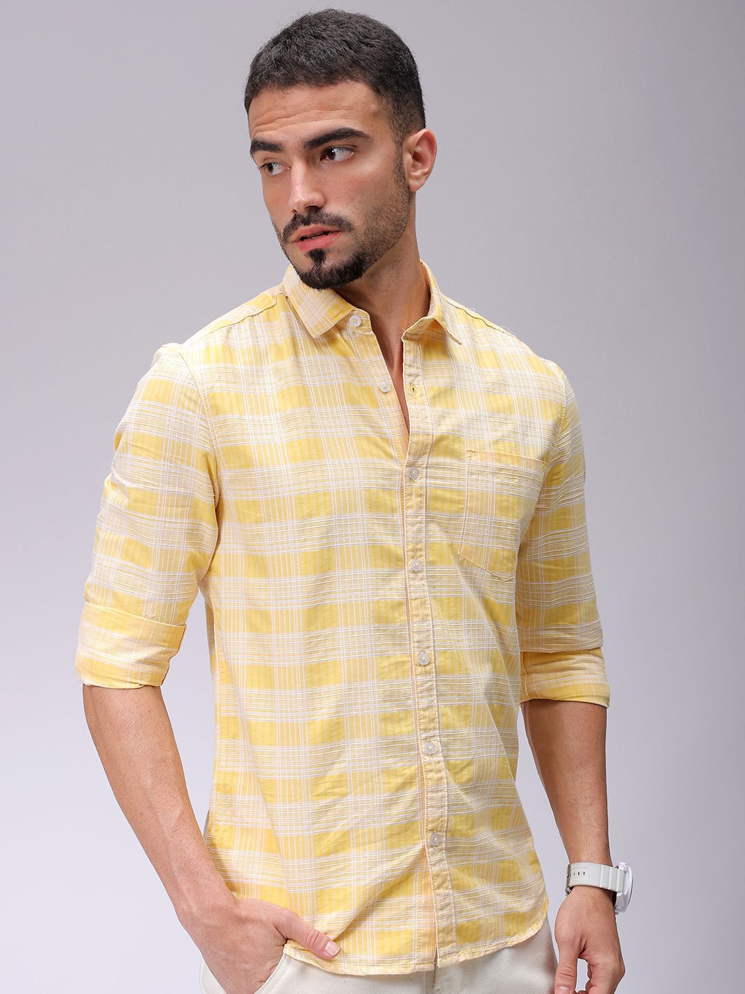 The Indian Garage Co Men Slim Fit Opaque Checked Casual Shirt