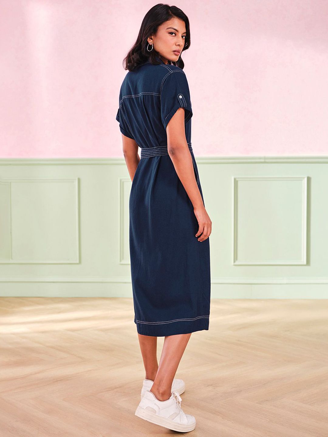 AND Women Solid Denim Midi Dress
