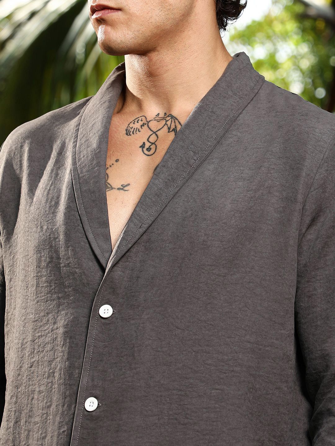 Campus Sutra Comfort Self Design Shawl Collar Oversized Shirt