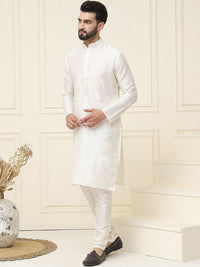 SOJANYA Mandarin Collar Silk Cotton Straight Kurta with Churidar & Nehru jacket