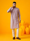 SOJANYA LUXE Cermin Kolar Mandarin Bersulam Geometrik Berfungsi Kurta Lurus Dengan Seluar