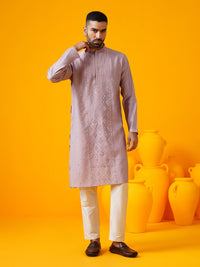 SOJANYA LUXE Cermin Kolar Mandarin Bersulam Geometrik Berfungsi Kurta Lurus Dengan Seluar
