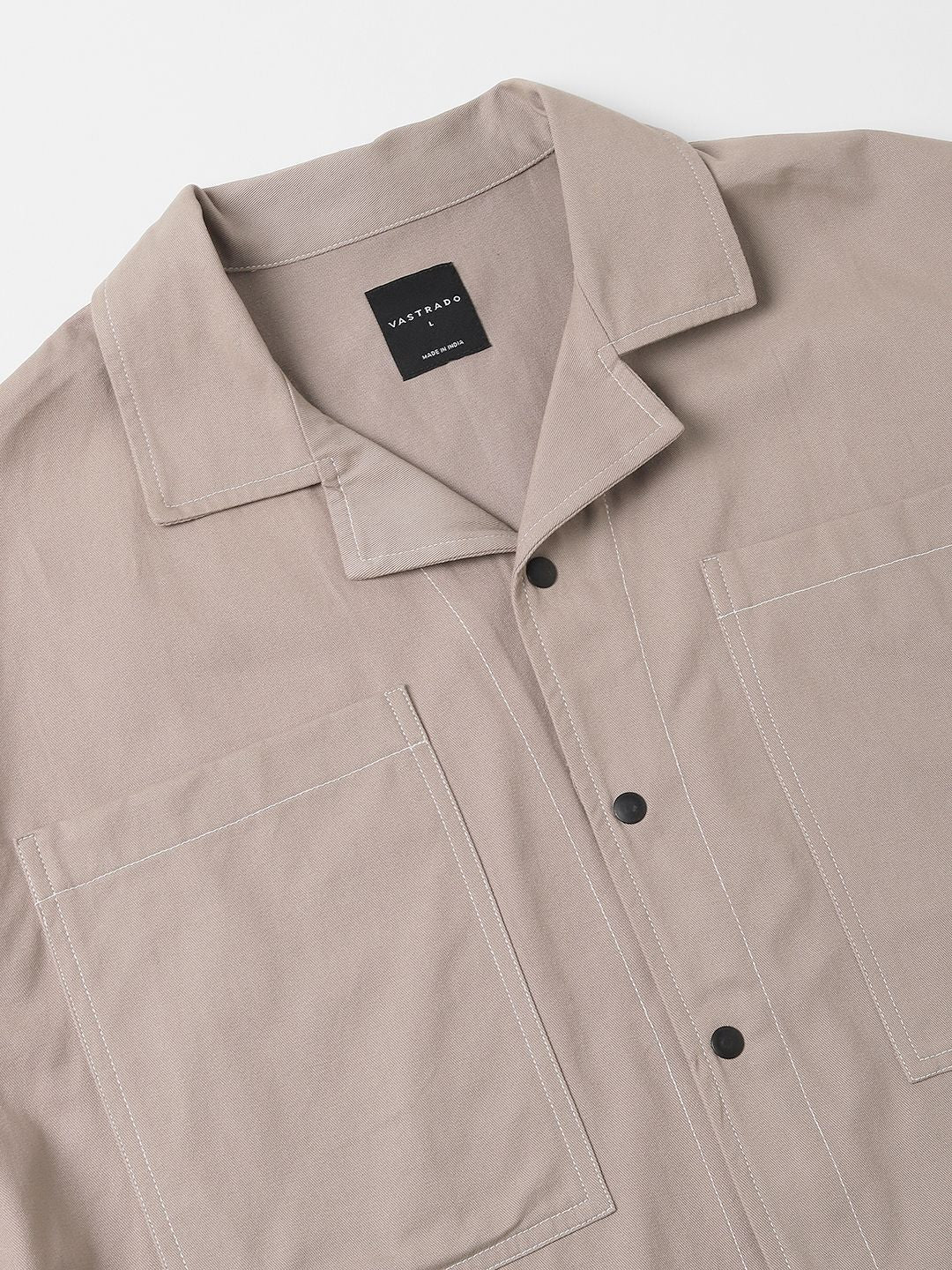 VASTRADO Men Classic Cuban Collar Solid Cotton Oversized Casual Shirt