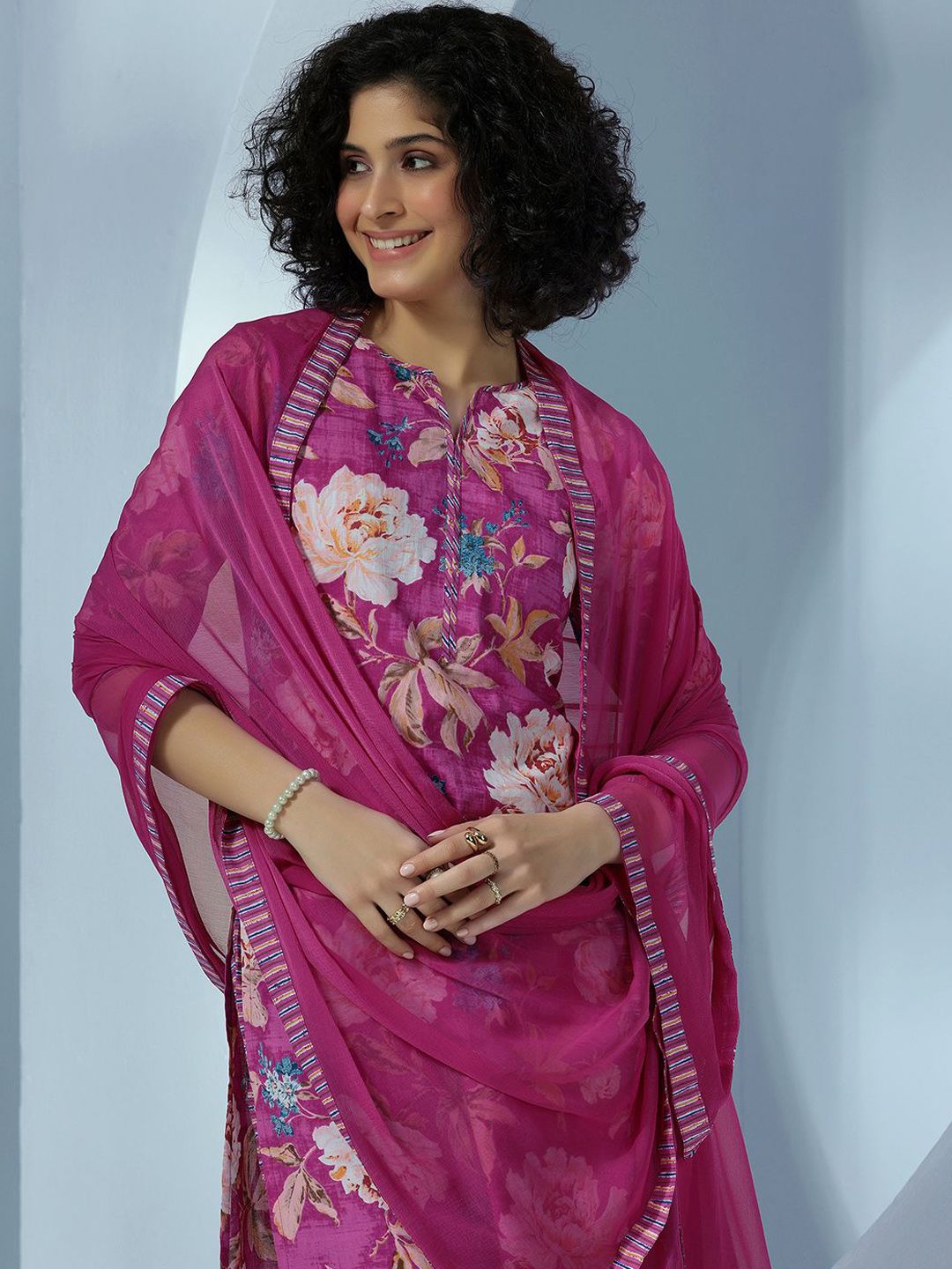 Libas Women Floral Printed Regular Pure Cotton Kurta with Palazzos & With Dupatta