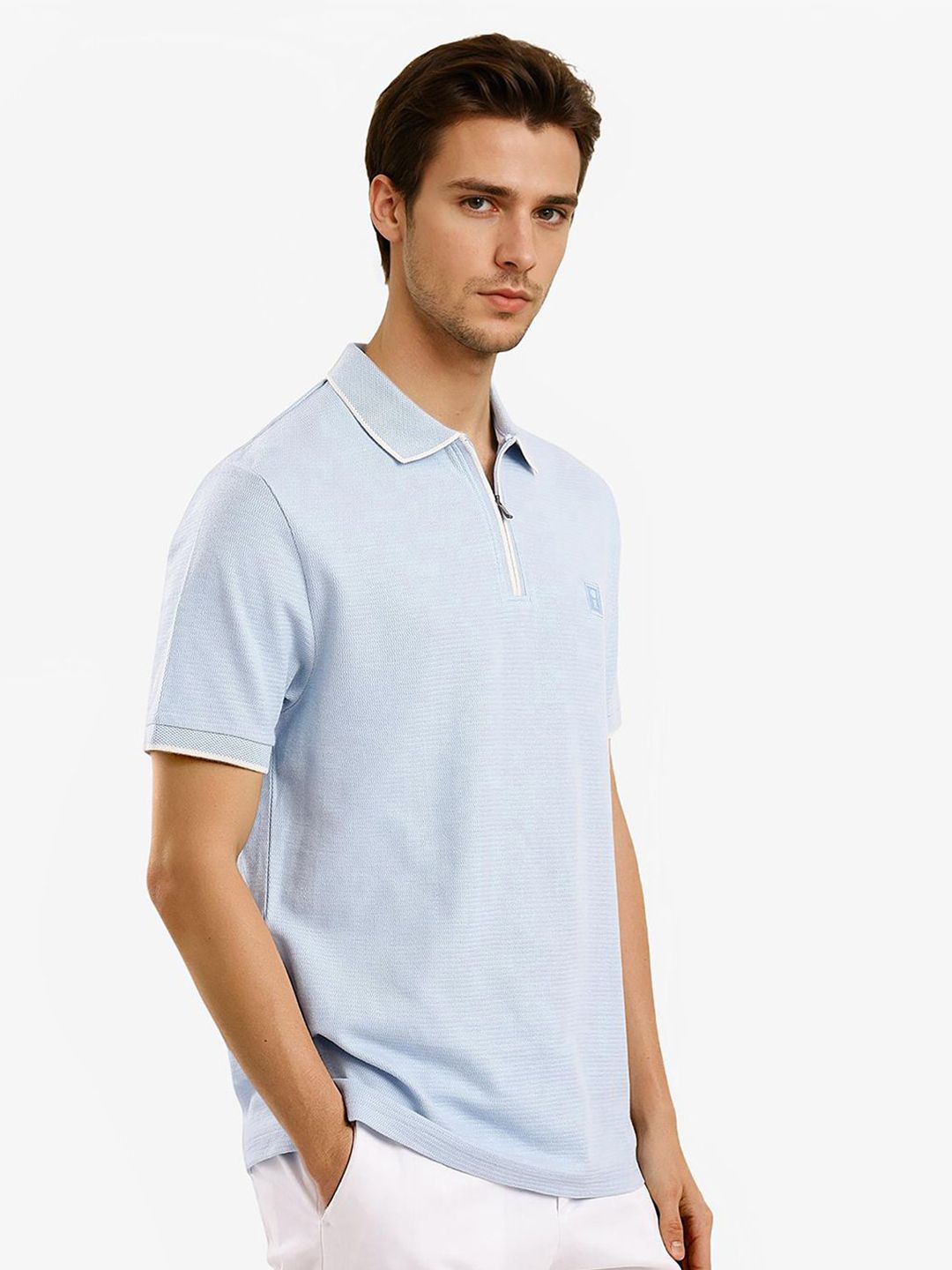 RARE RABBIT Men Solid Polo Collar Cotton T-shirt