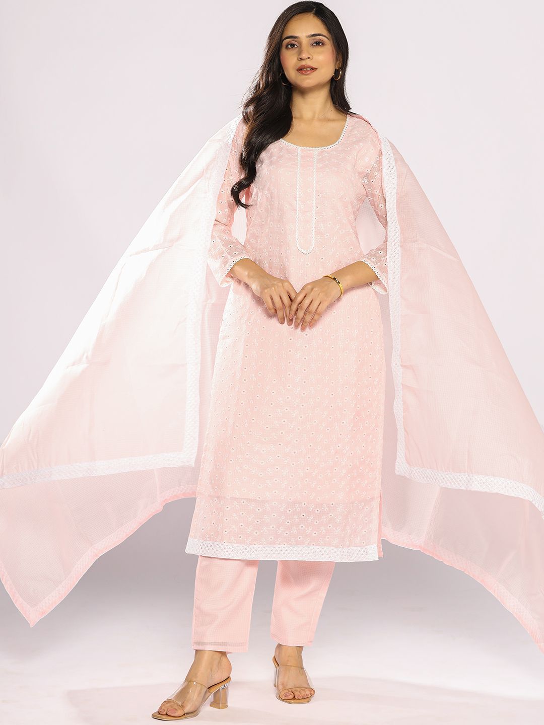 Varanga Women Floral Embroidered Regular Thread Work Kurta with Trousers & With Dupatta