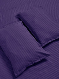 KLOTTHE Purple Striped 300 TC King Bedsheet with 2 Pillow Covers