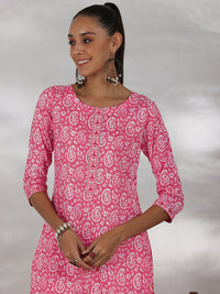 Libas Paisley Printed Regular Thread Work Pure Cotton Kurta With Trousers With Dupatta