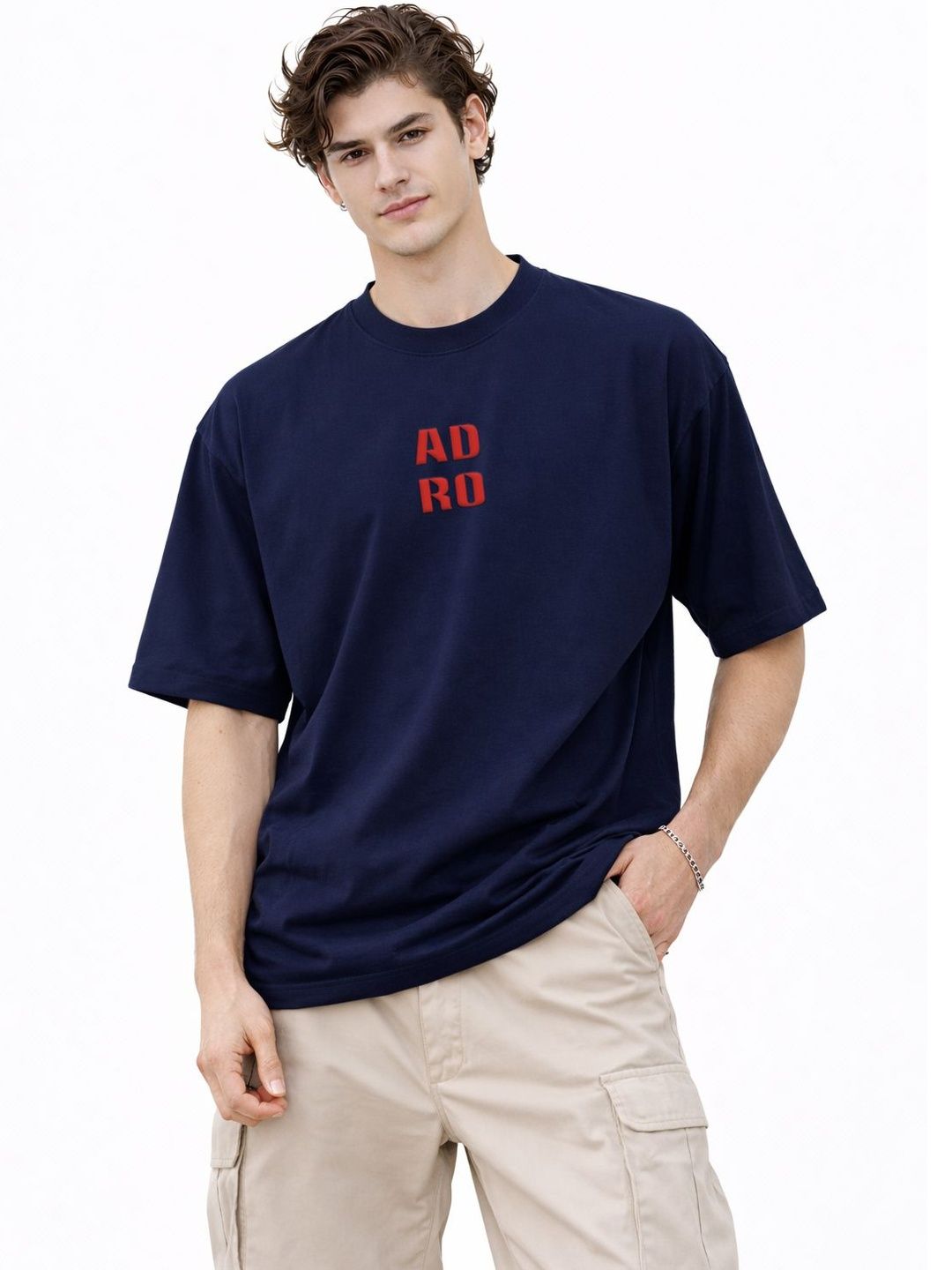 ADRO Graphic Printed Drop-Shoulder Sleeves Cotton T-shirt