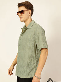 Thomas Scott Men Premium Spread Collar Textured Oversized Casual Shirt