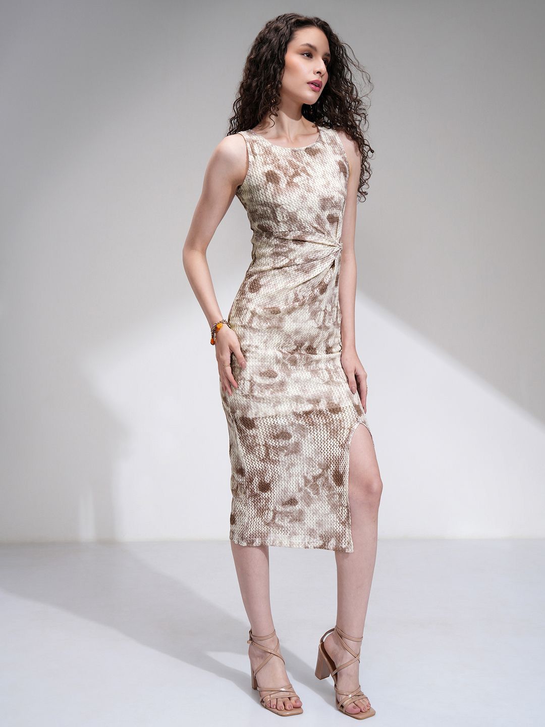 Tokyo Talkies Women Tie Die Twisted High Slit Crochet Dress