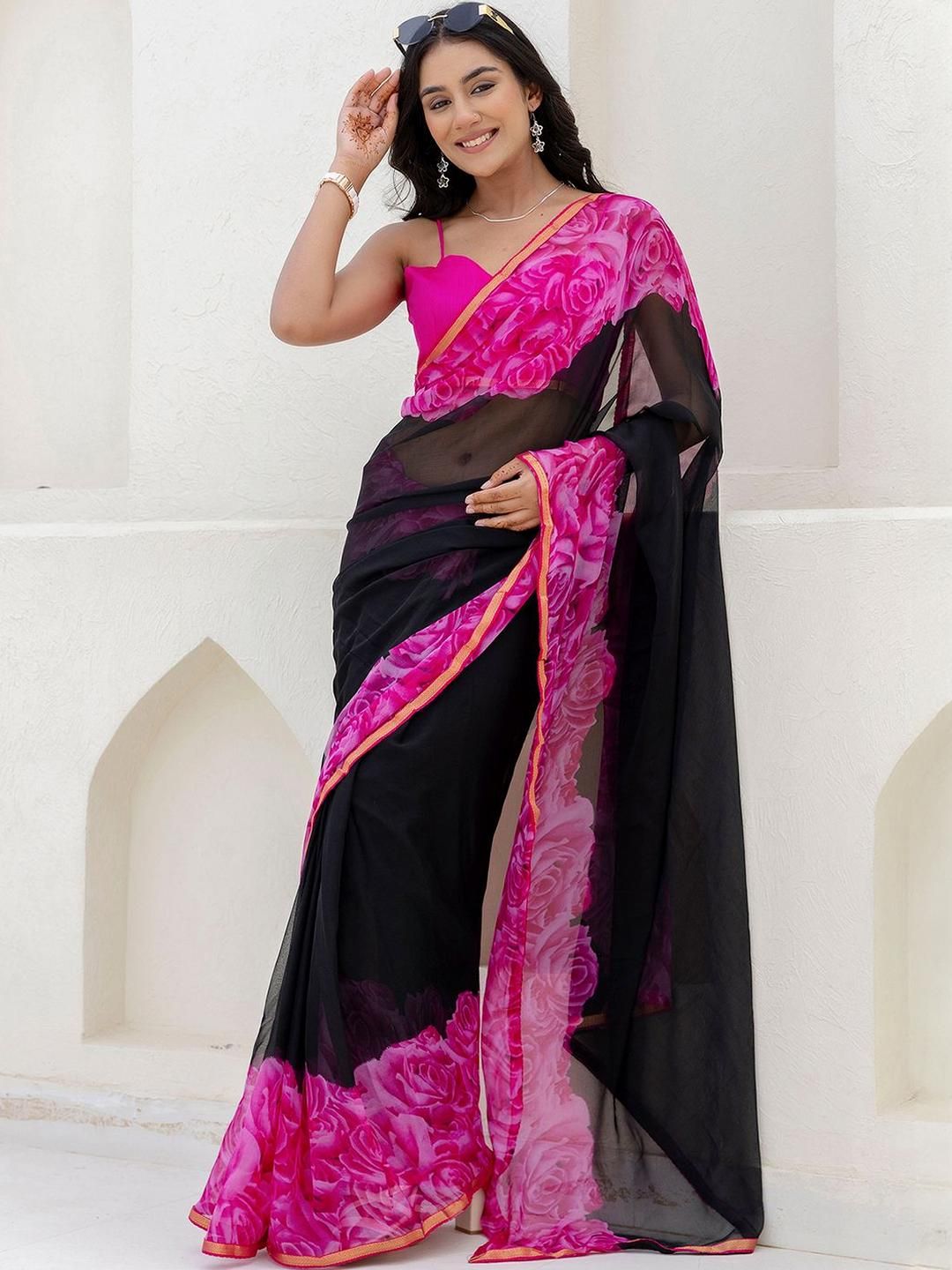 KALINI Floral  Pure Chiffon Saree