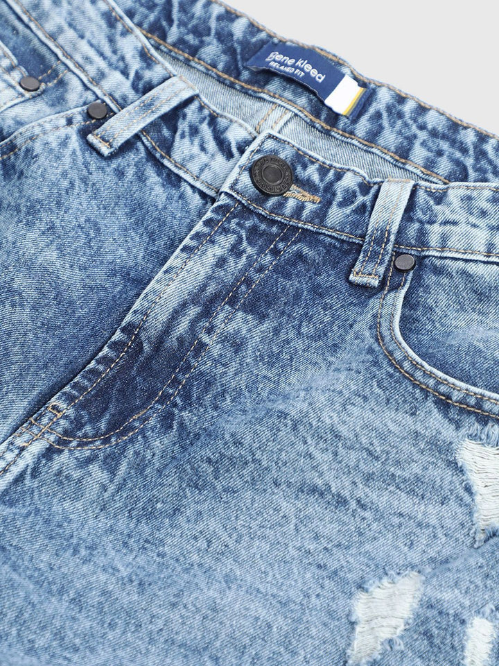 Bene Kleed Men Washed Mid-Rise Knee Length Relaxed Fit Denim Shorts