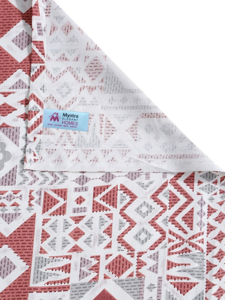 Myntra Elegant Homes White & Red Geometric 400 TC Cotton Set Cadar King 2.70 m x 2.70 m