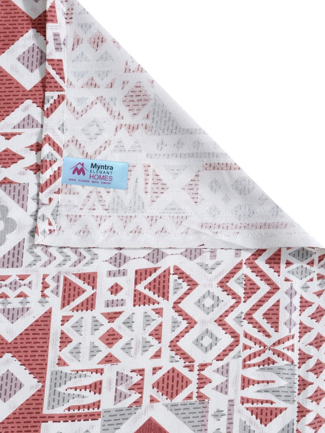 Myntra Elegant Homes White & Red Geometric 400 TC Cotton Set Cadar King 2.70 m x 2.70 m