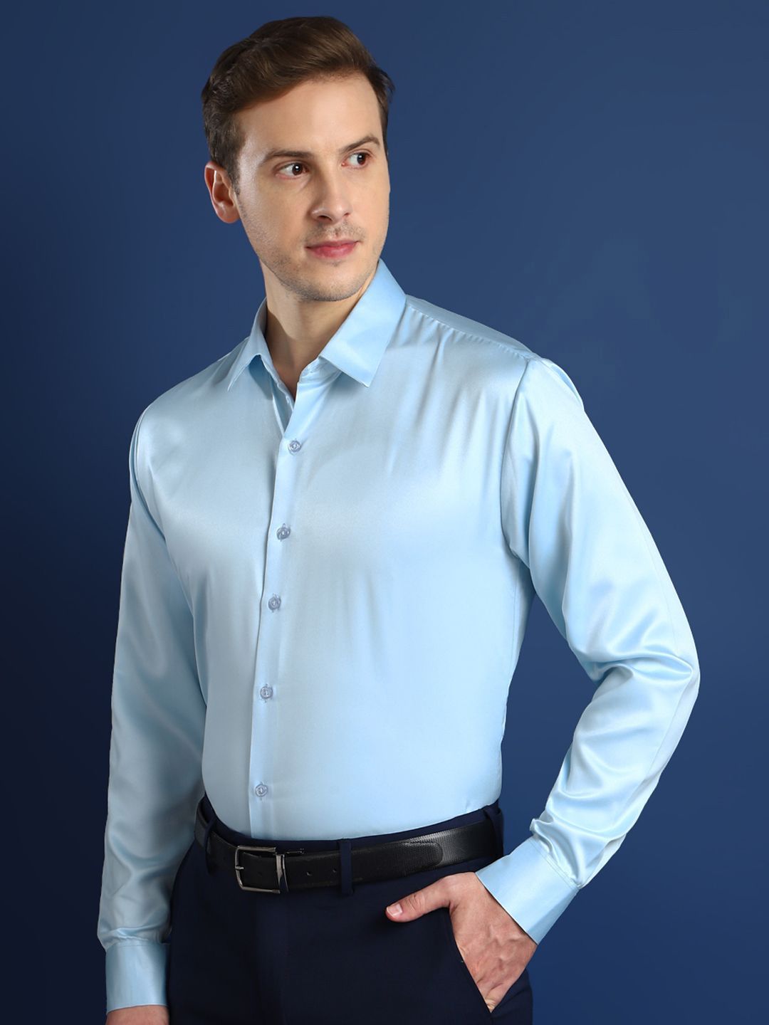 Hancock Men Spread Collar Solid Slim Fit Party Shirt