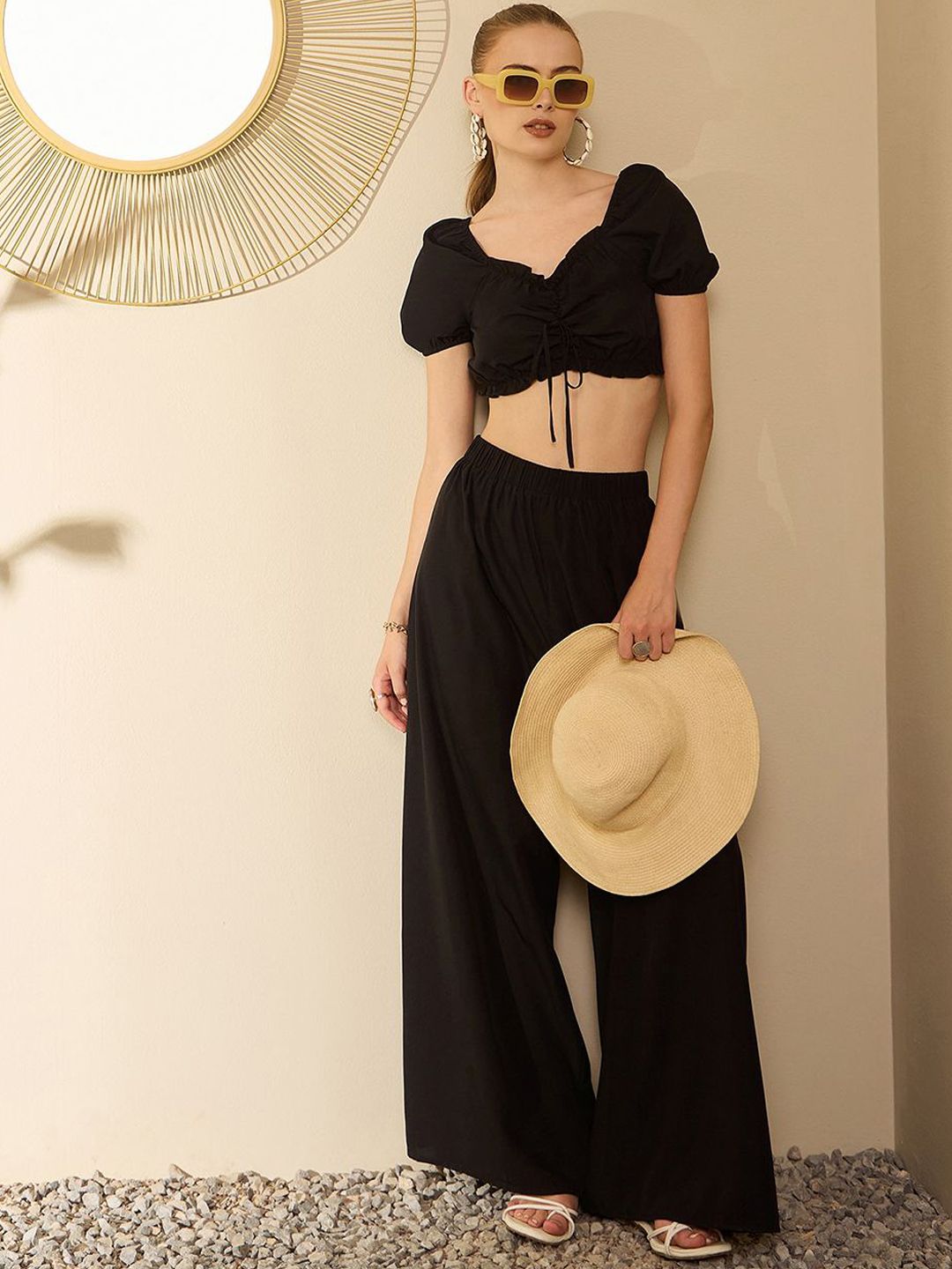 Berrylush Sweetheart Neck Crop Top With Palazzo