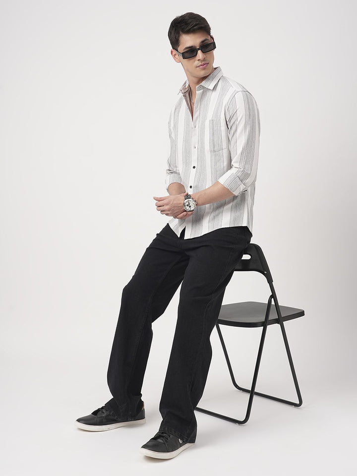 VASTRADO Men Classic Fit Spread Collar Vertical Striped Cotton Casual Shirt