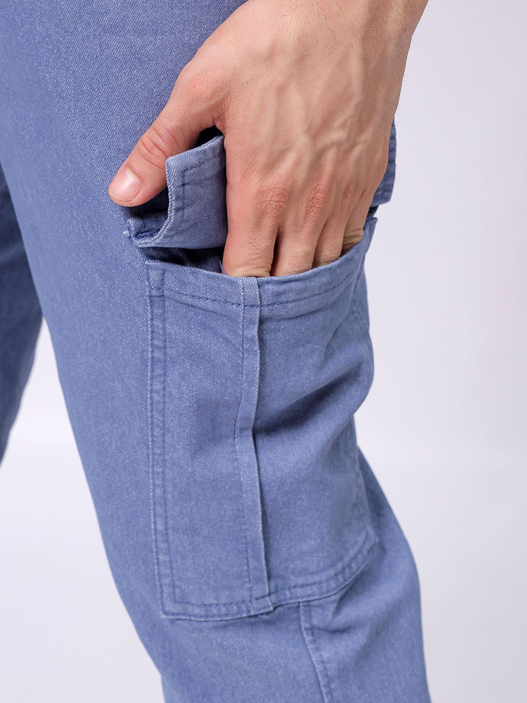 The Indian Garage Co Men Cotton Stretchable Cargo Denim Joggers